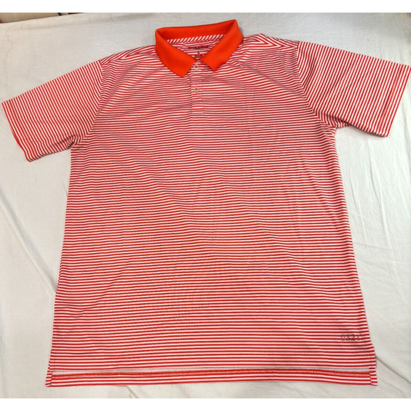 Tabasco Sport Polo Shirt Men's Size L Golf Wicking Short Sleeved Striped Orange - Picture 1 of 7